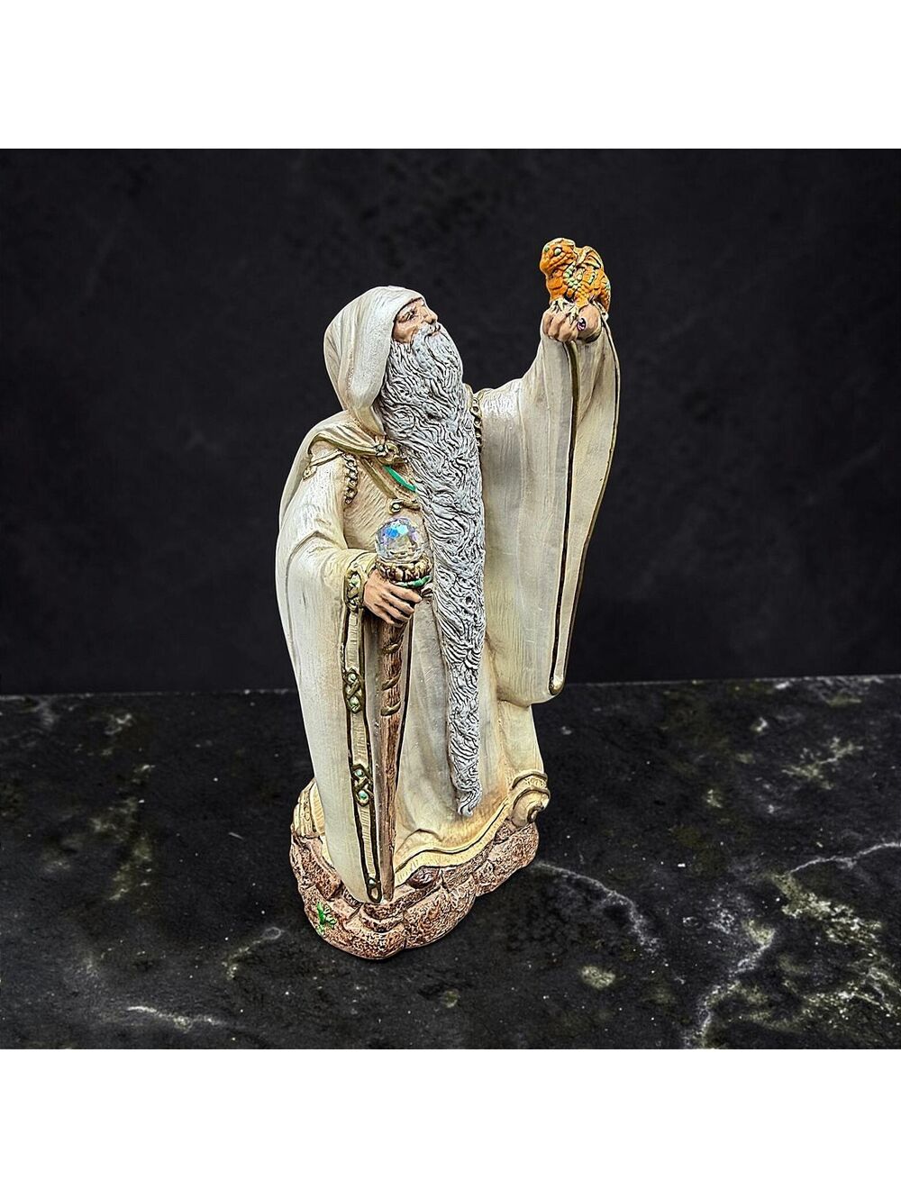 Vintage Windstone Editions White Wizard Dragon Crystal Ball M. Peña 7" Retired